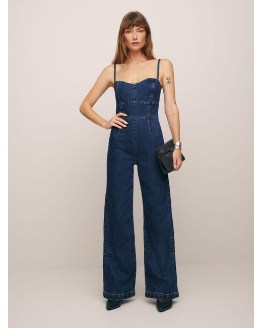 Reformation Blue Daphne Wide Leg Denim Jumpsuit