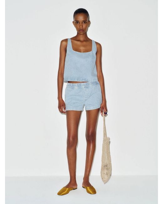 Reformation Blue Theo Low Rise 2.5 Pull On Denim Shorts
