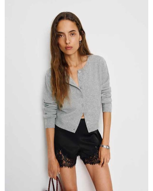 Reformation White Clara Cashmere Crew Cardigan