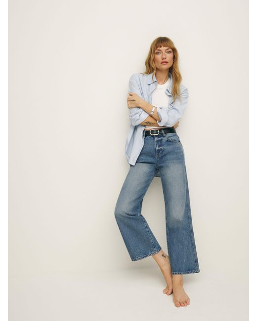 Reformation Blue Val 90S Mid Rise Wide Leg Cropped Jeans