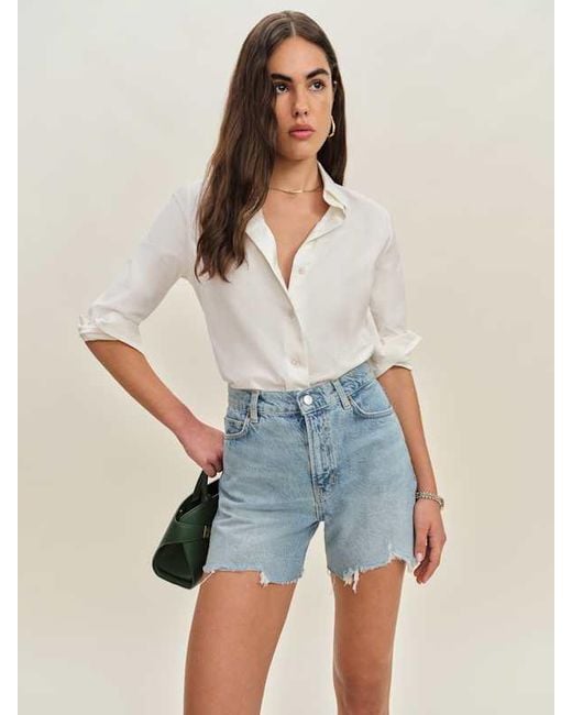 Reformation Blue Saige High Rise 4" Jean Shorts