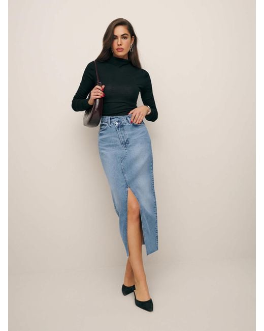 Reformation Blue Nila Long Denim Skirt