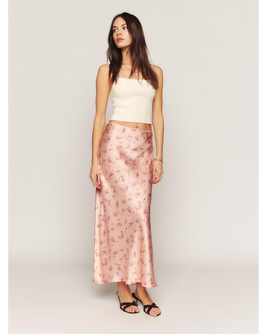 Reformation Pink Layla Silk Skirt