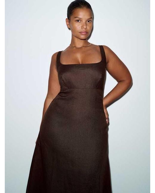 Reformation Brown Sabine Linen Dress Es 14