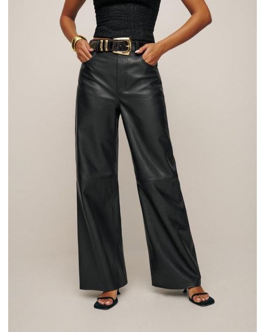 Reformation Black Petites Veda Kennedy Wide Leg Leather Pant
