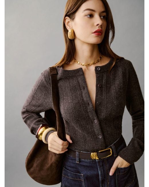 Reformation Brown Hannah Regenerative Wool Cardigan