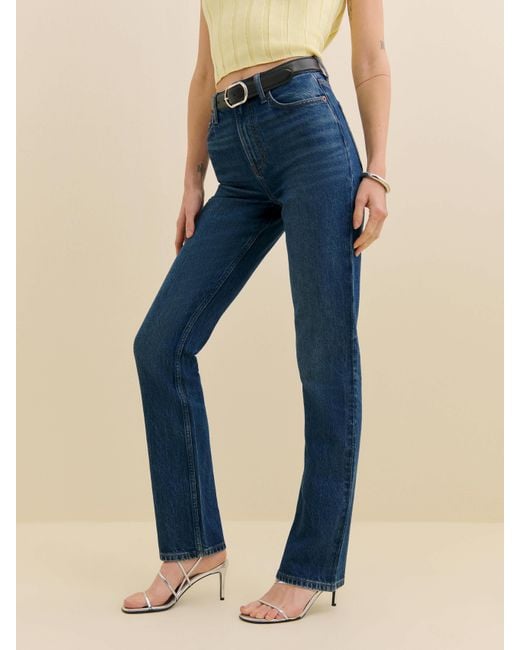 Reformation Blue Jax Stretch High Rise Straight Jeans