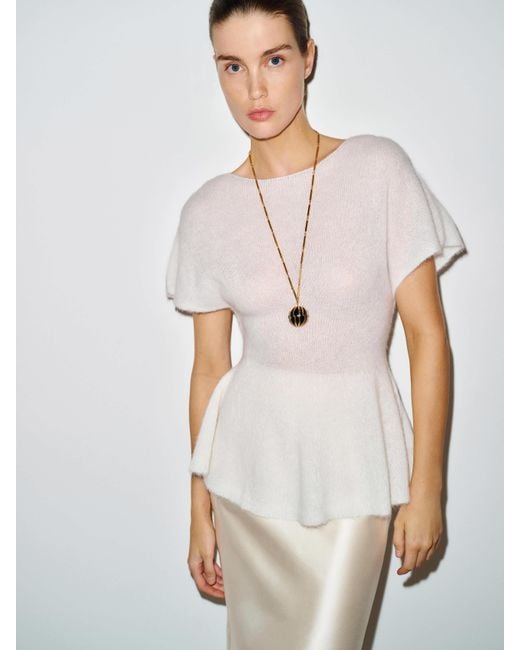 Reformation White Anna Alpaca Peplum Sweater Top