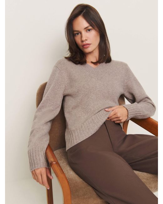 Reformation Brown Dulce Cashmere V-Neck Sweater