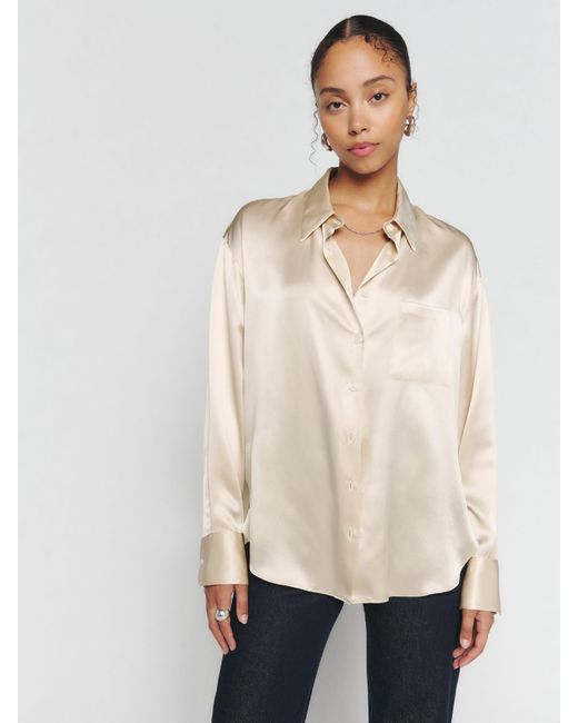 Reformation Natural Will Oversized Silk Shirt