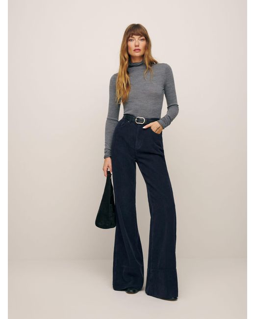Reformation Blue Penney High Rise Relaxed Flare Corduroy Pants