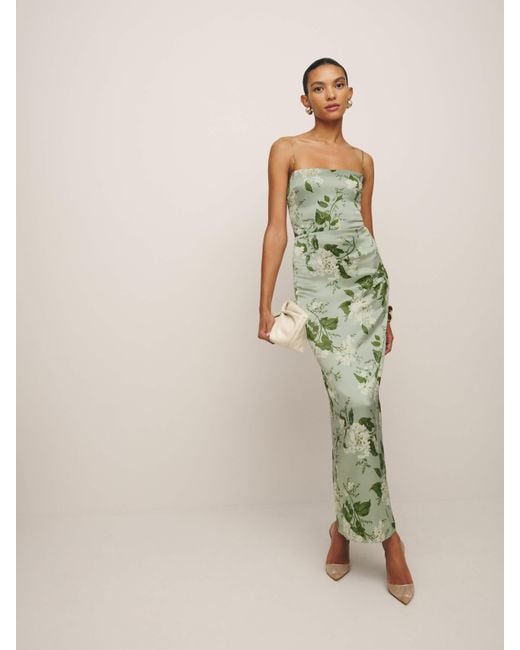 Reformation Green Frankie Sleeveless Silk Dress