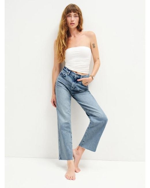 Reformation Blue Val 90S Mid Rise Straight Cropped Jeans