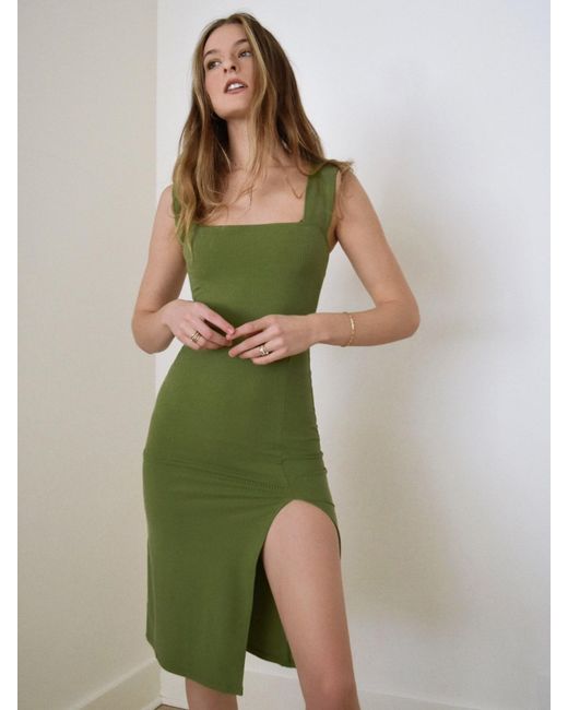 Reformation Cassi Ribbed Stretch Midi Dress in Green Lyst Australia
