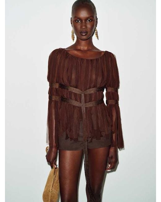 Reformation Brown Vintage Max Mara Fringe Top