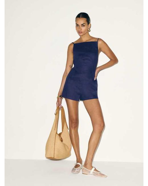 Reformation Blue Ciara Linen Romper