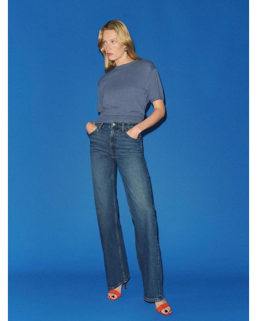Reformation Blue Hunter Stretch Mid Rise Wide Leg Jeans