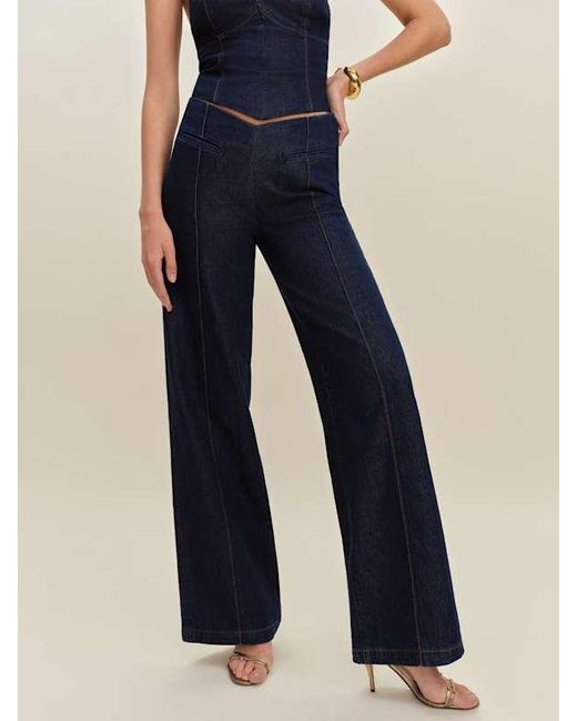 Reformation Blue Arana Stretch Low Rise Trouser Wide Leg Jeans Denim