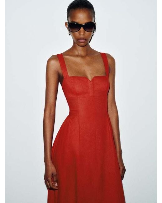 Reformation Red Roma Linen Dress 0