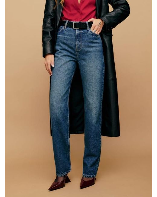 Reformation Blue Abby High Rise Straight Jeans