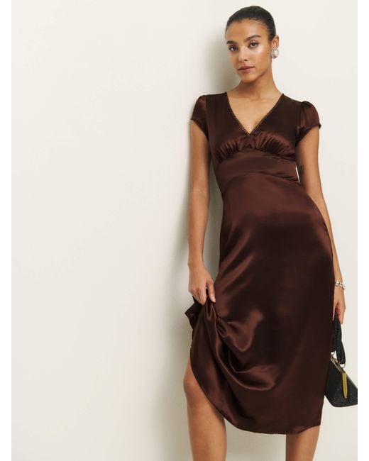 Reformation Brown Cassie Silk Dress