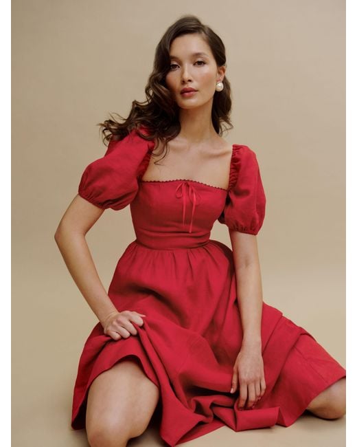 Reformation Red Marella Linen Dress