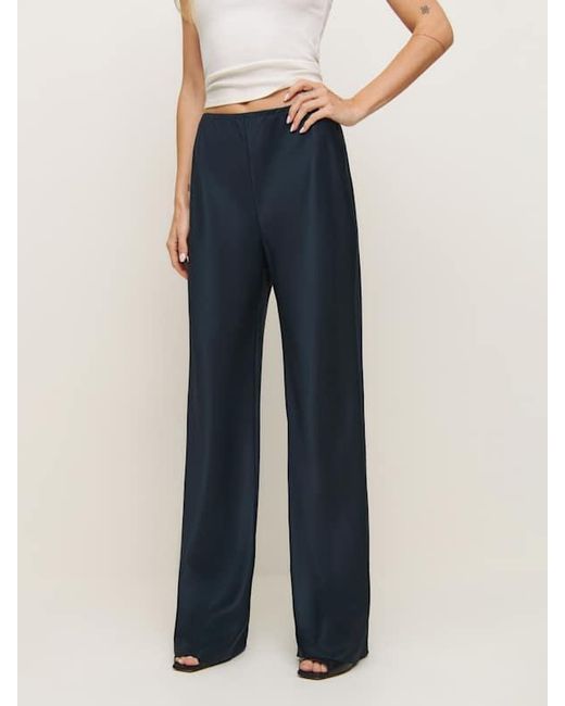 Reformation Blue Gale Satin Mid Rise Bias Pant