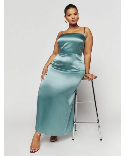 Reformation Blue Frankie Silk Dress
