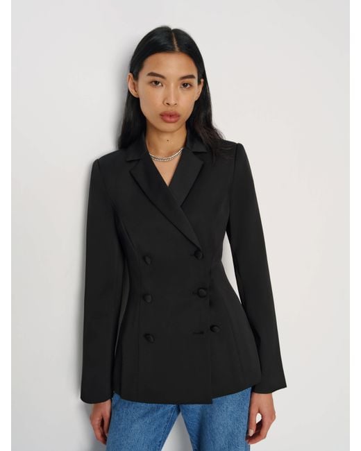 Reformation Black Caden Satin Blazer