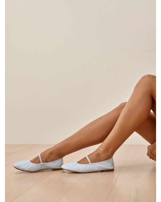 Reformation White Buffy Ruched Ballet Flat