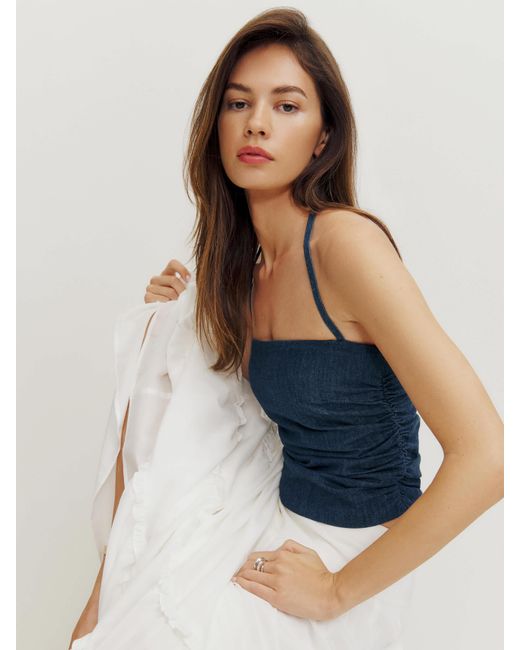 Reformation Blue Irene Denim Halter Top