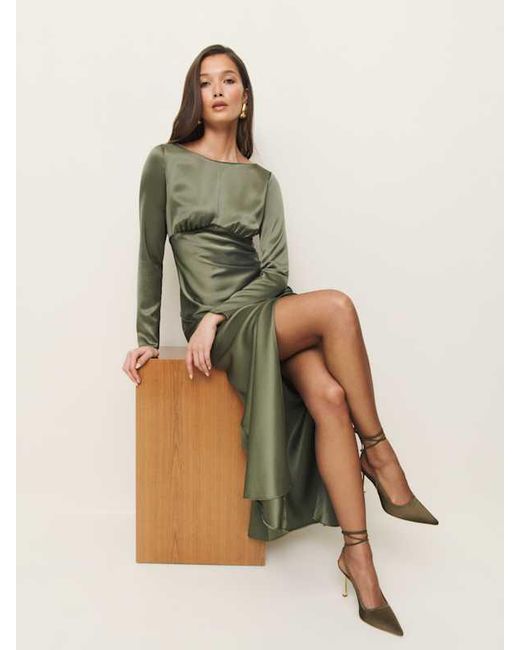 Reformation Green Naila Satin Dress