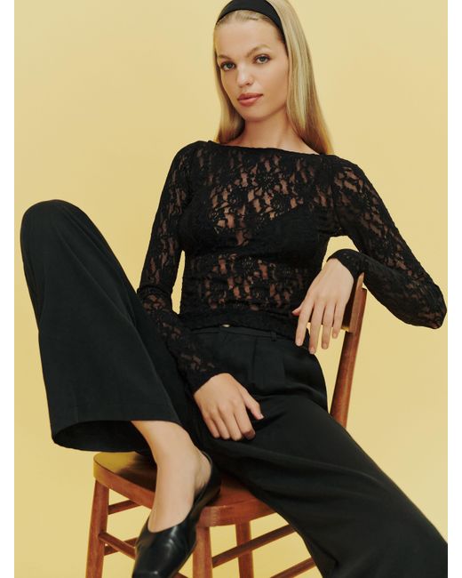 Reformation Black Adriano Lace Knit Top