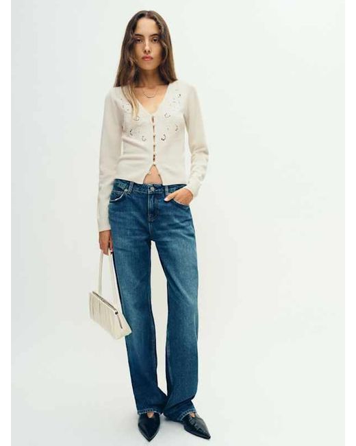 Reformation Blue Lowen Regenerative Wool Embroidered Cardigan