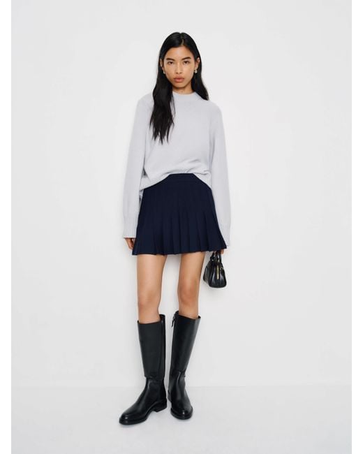 Reformation Blue Mina Regenerative Merino Pleated Skirt