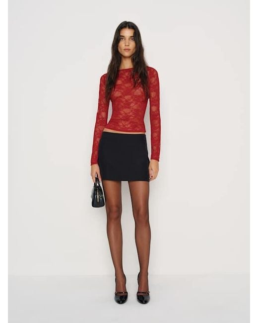Reformation Red Adriano Lace Knit Top Lace