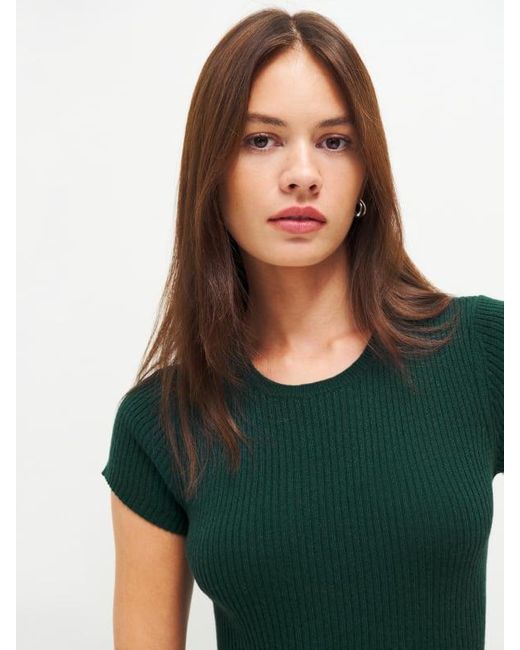 Reformation Green Teo Cashmere Short Sleeve Sweater