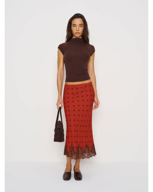 Reformation Red Carolina Skirt Lace