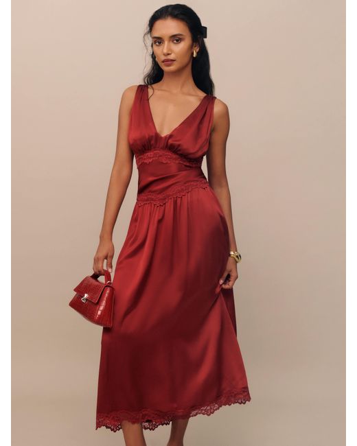 Reformation Red Stasia Silk Dress