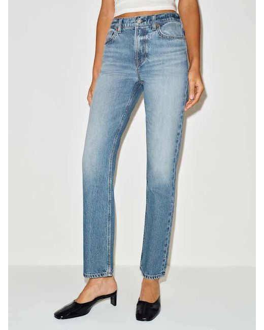 Reformation Blue Leda Mid Rise Straight Short Jeans Denim