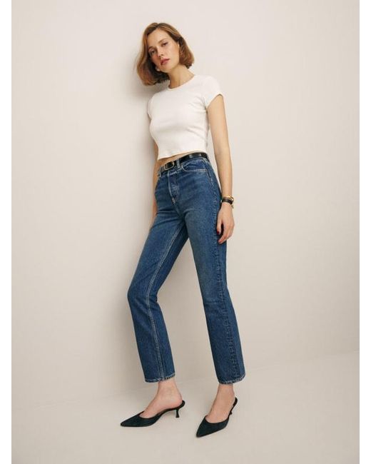 Reformation Blue Cynthia High Rise Straight Cropped Jeans