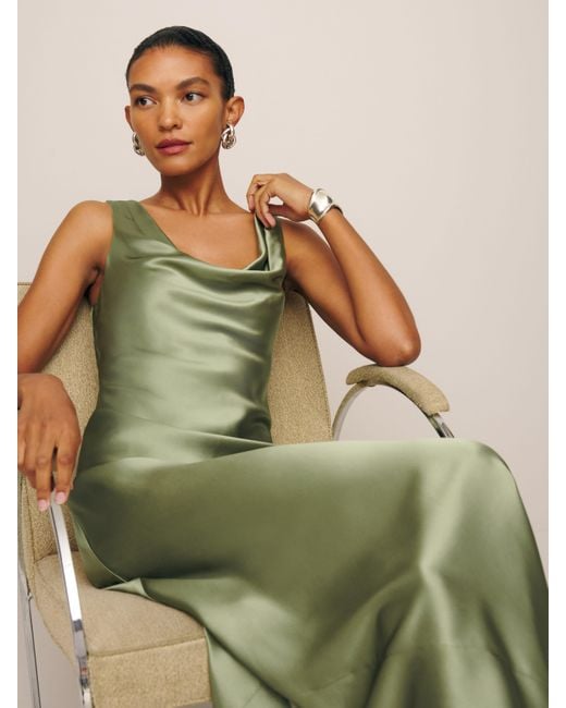Reformation Annabelle Silk Dress in Green | Lyst Reformation Annabelle Silk Dress in Green | Lyst