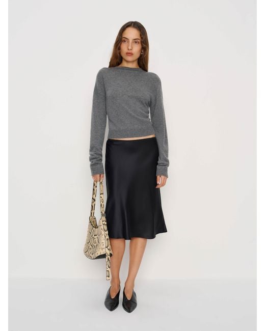 Reformation Gray Layla Silk Knee Length Skirt 0