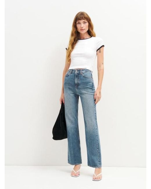 Reformation Blue Wilder Stretch High Rise Wide Leg Cropped Jeans