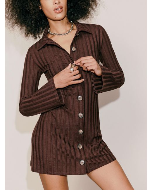 Reformation Benton Knit Dress in Brown Lyst
