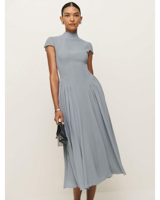 Reformation Gray Pleated Maxi Dress With Drop Waist