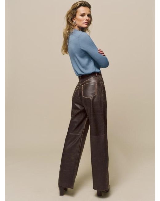 Reformation Blue Petites Veda Kennedy Wide Leg Leather Pant