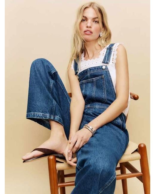 Reformation Blue Arlo Denim Overalls
