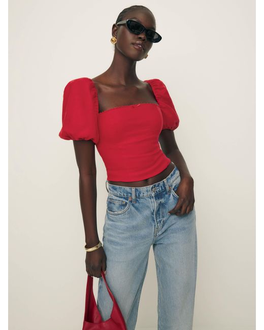 Reformation Red Marella Linen Top