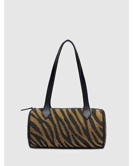 Reformation White Aurora Shoulder Bag Bronze Zebra Beaded